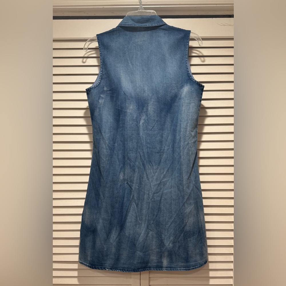 Made with Love—M, Blue Sleeveless Denim/Chambray Button Down Shirt Dress - Picture 2 of 5